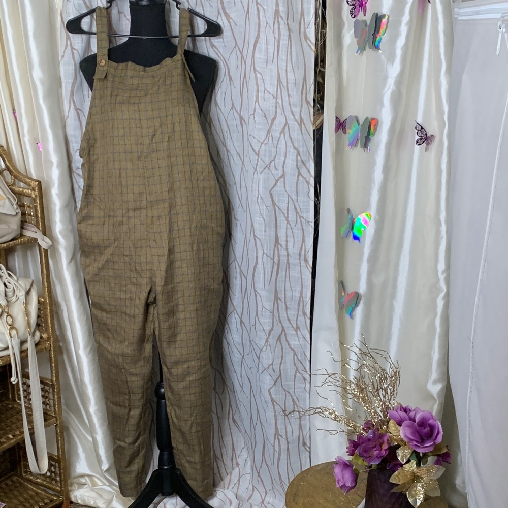 Brown Plaid Women's Overalls Jumpsuit